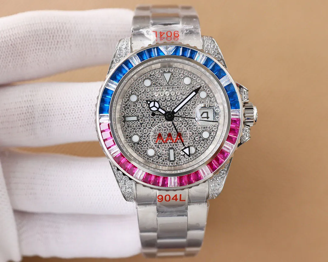 Luxuriöse 42-mm-Herrenuhr Iced Out Bling Diamonds Automatisches Diamantzifferblatt Saphirgläser 904L-Edelstahl-Armbanduhren Relojes para hombres-Sliver