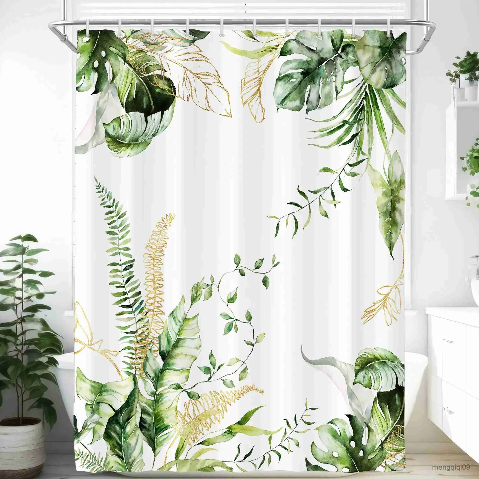 Shower Curtains Elegant Flower Shower Curtain Blossom Tropical Plant  Bathroom Curtain Green Bird Waterproof Fabric Bathroom Decoration R231101  From 13,13 €