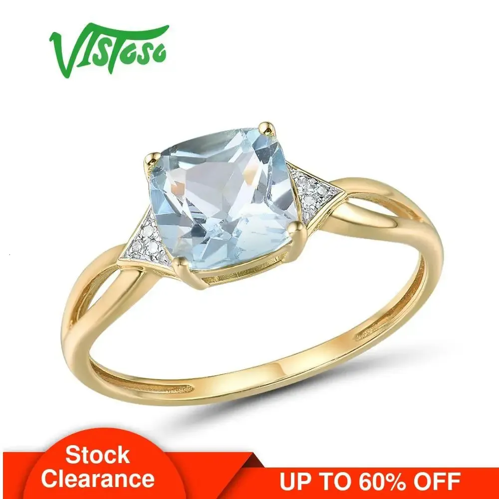 Solitaire Ring VISTOSO 14K 585 Yellow Gold Ring For Women Diamond Sky Blue Topaz Rings Gold 585 Real Original Anniversary Fine Jewelry 231031