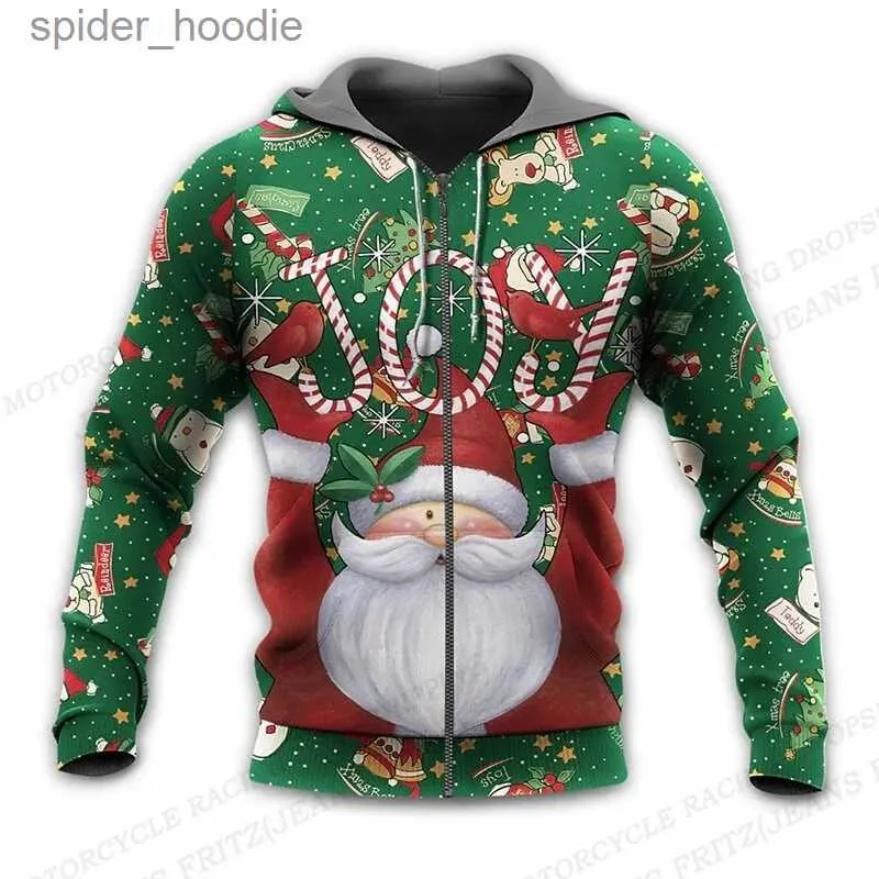 Heren Hoodies Sweatshirts Kerstman 3D Print Rits Hoodie Mannen Mode Sneeuwpop Hoodies Kid Hip Hop Zip Up Hoodie Meisjes Jas Dames Zweet Kerst Kleding L231101