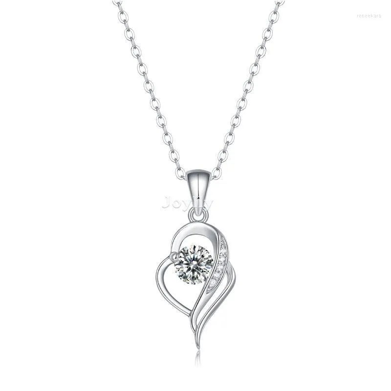 Zincirler 0.5ct gerçek moissanit kolye kolye kızlar için düğün partisi gelin gelin mücevherleri 925 gümüş kalp şeklindeki köprücük kemiği zinciri