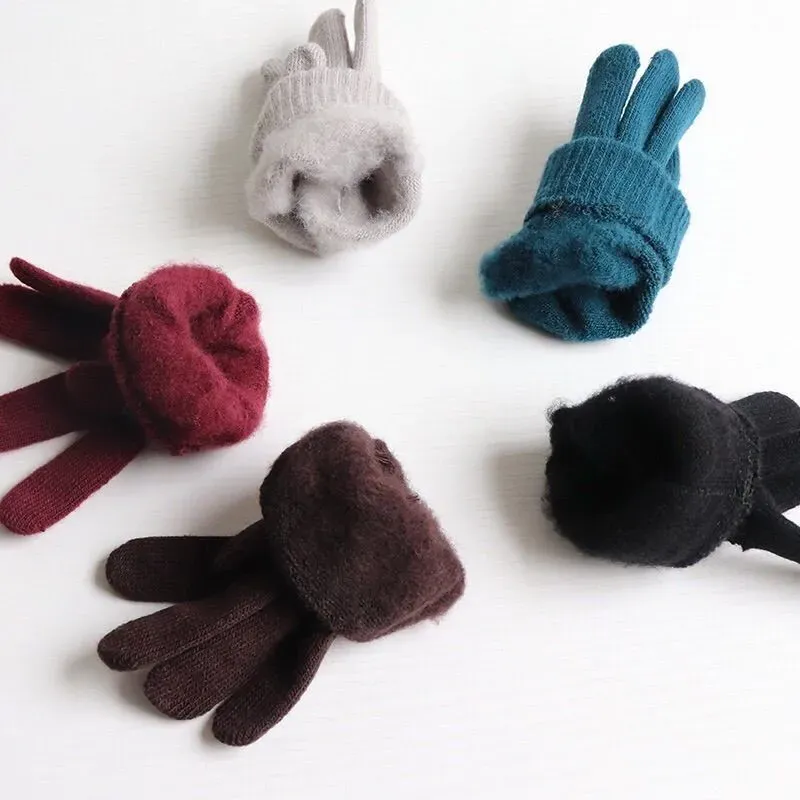 Gants d'hiver épais et chauds de qualité, tricot élastique, doigt complet, couleur unie, pour hommes et femmes, gants de vélo de montagne en plein air, mitaines