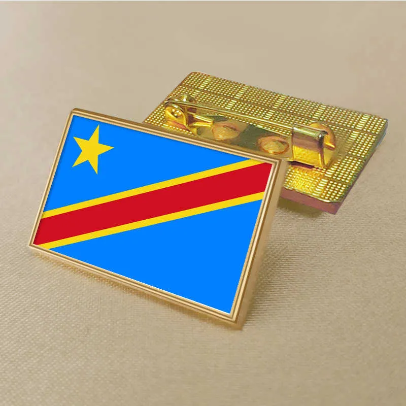 Parti Demokratiska republiken Kongo Flagstift 2,5*1,5 cm Zink Die-Cast PVC Color Coated Gold Rectangular Rectangular Medallion Badge utan tillsatt harts