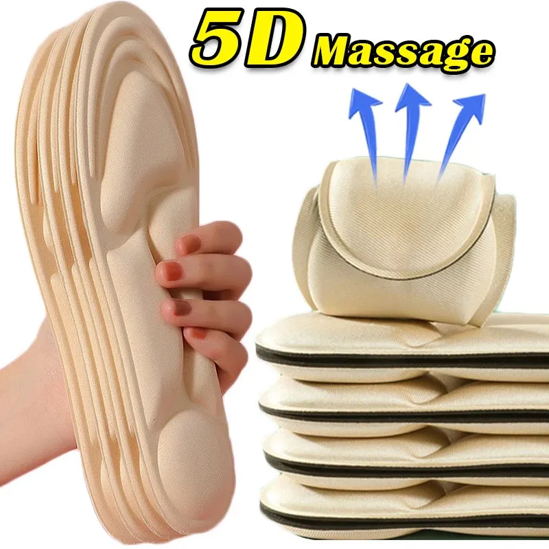 Pièces de chaussures Accessoires 5D Éponge à mémoire de massage Semelles de sport souples Hommes Femmes Chaussures Pad Semelle intérieure de course Semelle de soutien de la voûte plantaire 231031