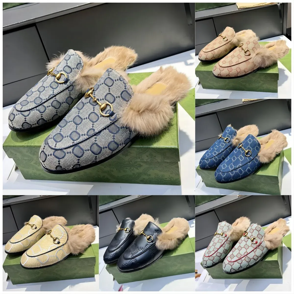 Suede Slipper Loafer Sandal Designer Women Leather Shoes Mule Gold Fur Slides Embroidery Sandals Luxury Comfort Fashion Wedding Party Dress Office Shoe