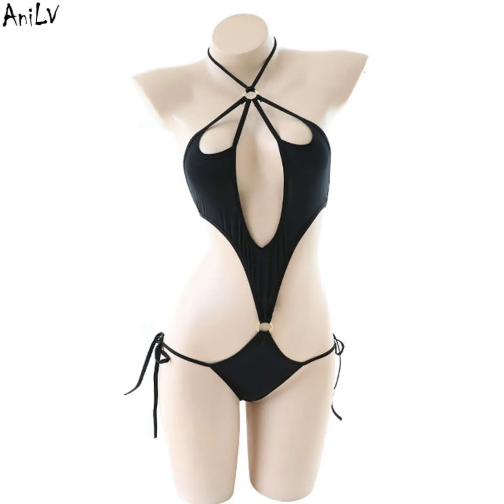 Ani Vrouwen Strand Zwart Halter Backless Bodysuit Badpak Uniform Kostuum Sexy Meisje Badmode Pool Party Cosplay cosplay