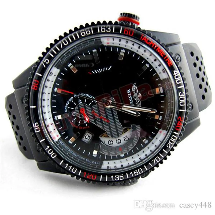 Mode hommes marque gagnant squelette montre noir silicone calendrier deuxième disque montre mécanique relojes de hombre301u