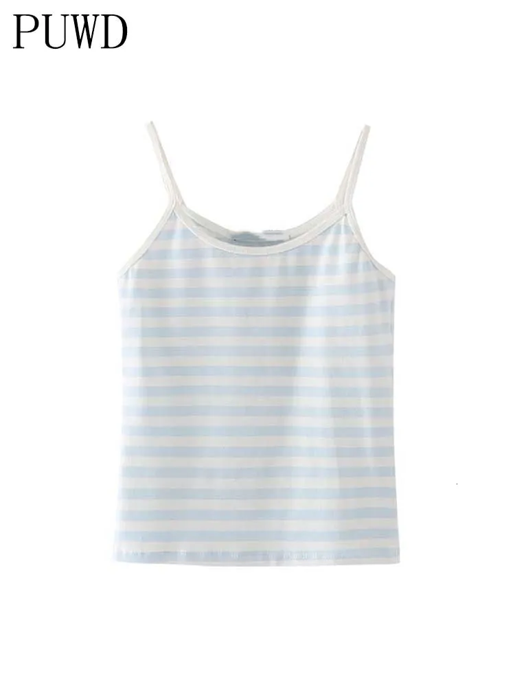 Damestanks Camis PUWD Casual vrouwen Blue Stripe Tank Summer Fashion Ladies Falsie Slim Print Patchwork Top vrouwelijk Chic Soft Cotton Tops 230331