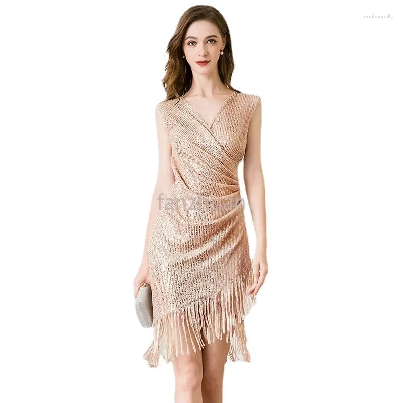 Vestidos casuais mulher embelezada lantejoulas trançada flapper vestido 1920s gatsby inspirado curto casamento convidado festa de noite