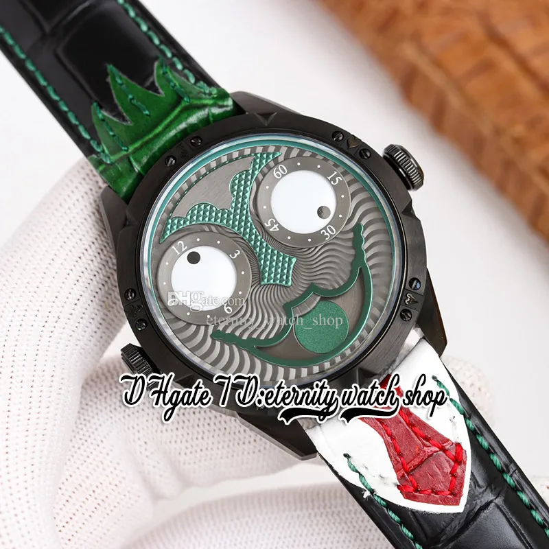 TWF V4S Japan NH35A Automatic Mens Watch Konstantin Chaykin Moon Phase Joker Green Dial DLC Black Steel Case Black Leather Strap 2023 Super Edition eternity Watches