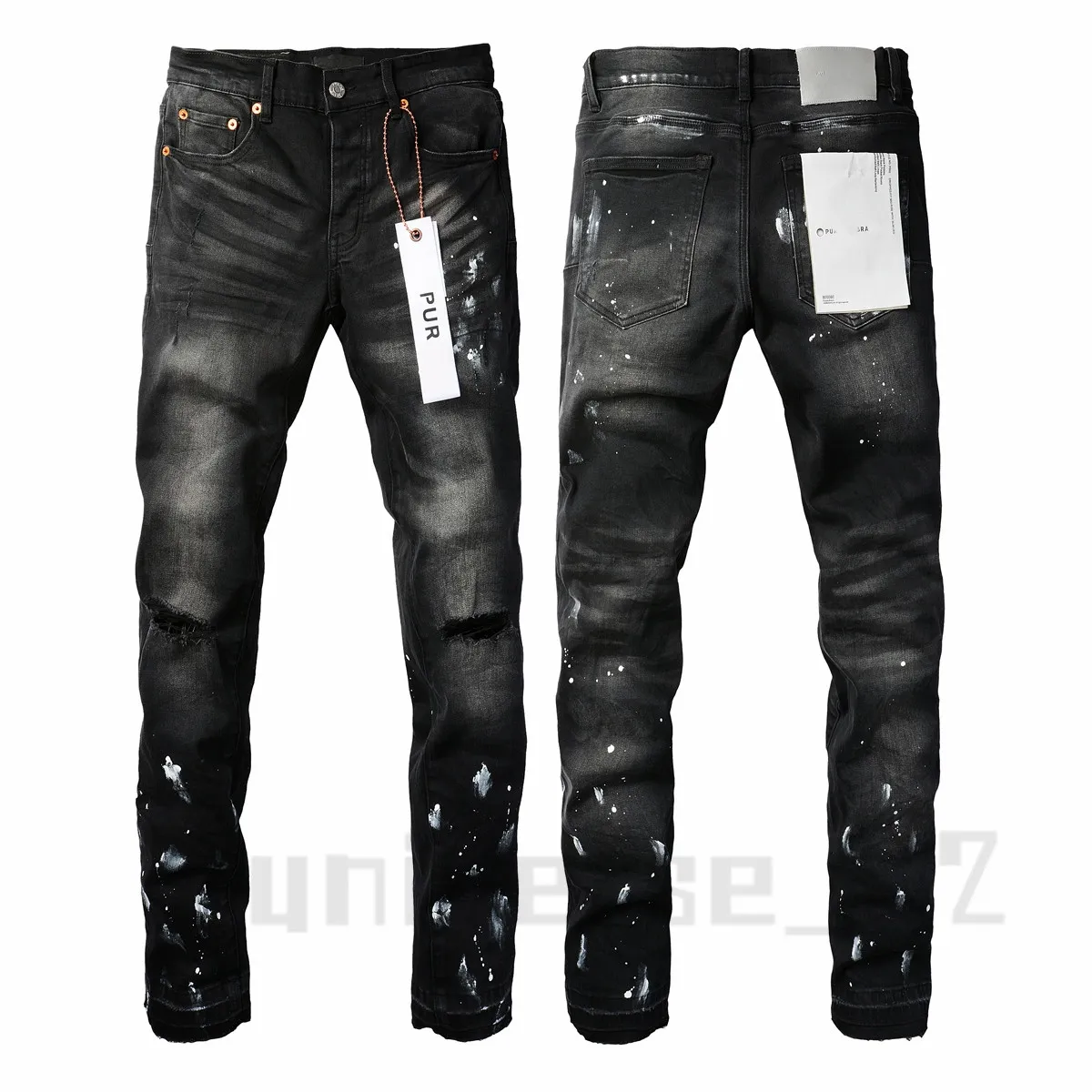 Nowe wysokiej jakości męskie purpurowe dżinsowe dżinsy mody w trudnej sytuacji Roszed dżinsowe ładunki dla mężczyzn High Street Fashion Blue Dżinsy Męskie odrodzenie rocka JeanSpge7