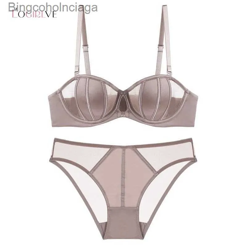 Sexig uppsättning Logirlve Solid Color Smooth Surface Brassiere Push Up Bekväm 3/4 Cup Bh Set Sexig Women Lingerie Brand Thin Underwear Setl231101