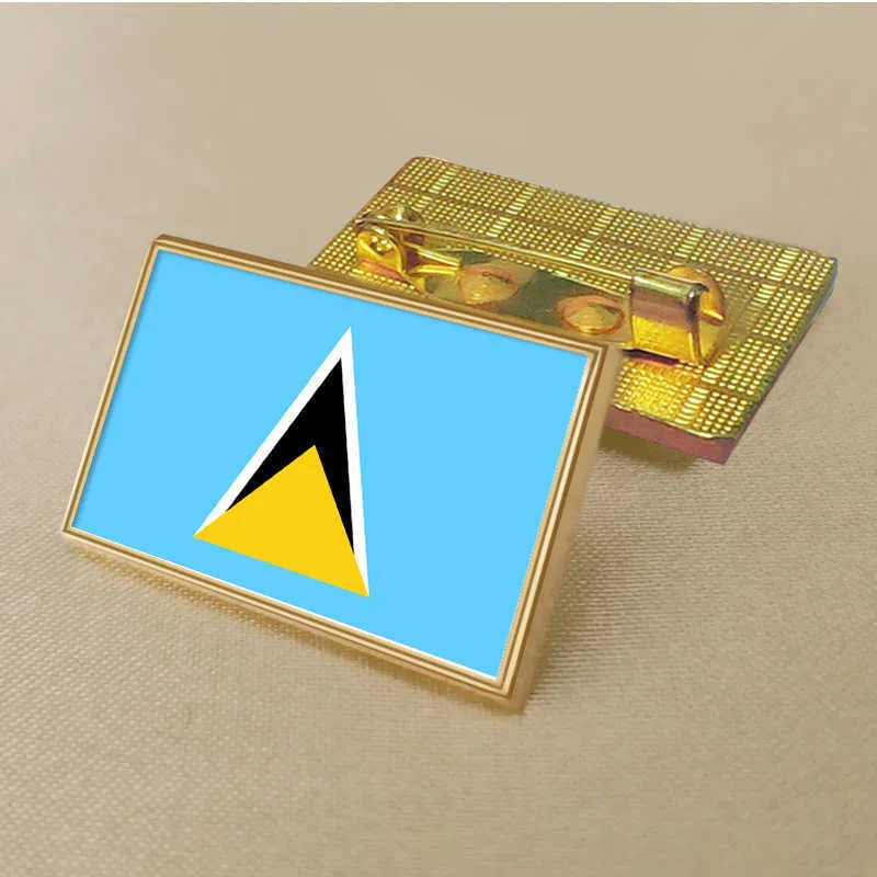 Party Saint Lucia Flag Pin 2,5*1,5 cm Zink Die-Cast PVC Color Coated Gold Rectangular Medallion Badge utan tillsatt harts