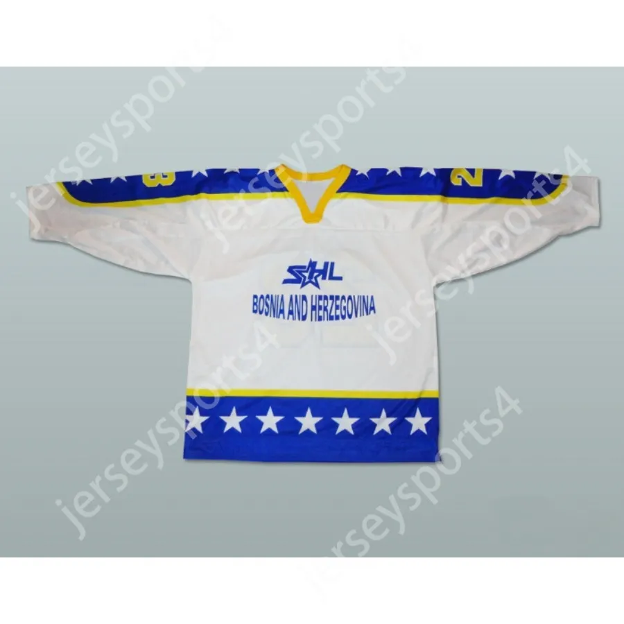 Özel Bosna ve Herzegovina Milli Takımı Beyaz Hokey Forması Herhangi bir oyuncu veya sayı dikişli S-M-L-XL-XXL-3XL-4XL-5XL-6XL