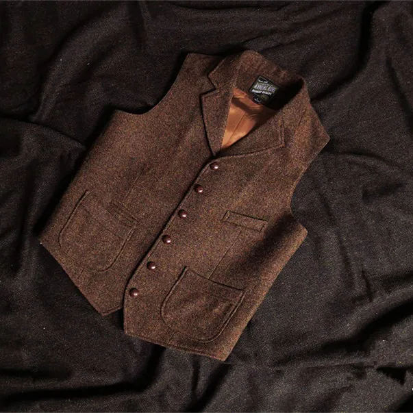 Herenvesten Vest Waistcoat Steampunk Jacket Brown voor mannen Formele stoompunkwol Tweed Suit mannelijke kleding 230331
