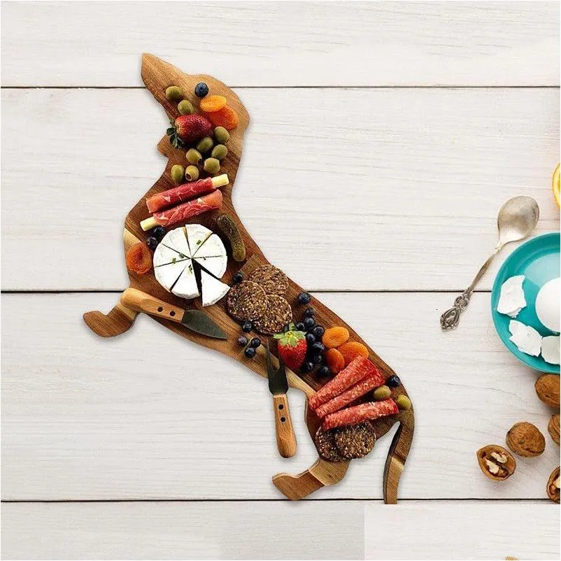 Decorative Plates Decorative Plates Creative Wood Dachshund Dog Dinner Plate Sau Wooden Tray Table Decoration Funny Party Gift 230713 Dhcq7