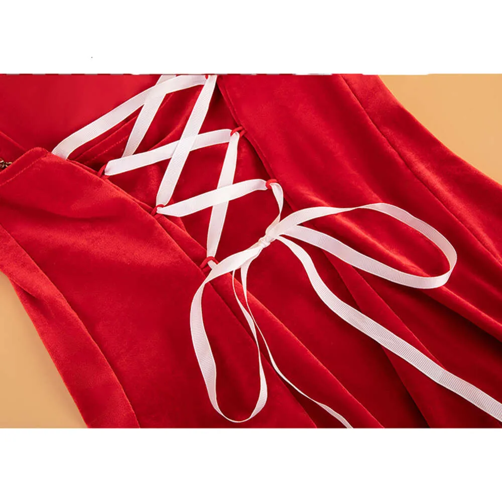 Ani 2022 Noël Fille Chaîne Spaghetti Sangle Robe Uniforme Père Noël Femmes Dentelle Col En V Chemise De Nuit Tenues Cosplay Costumes cosplay