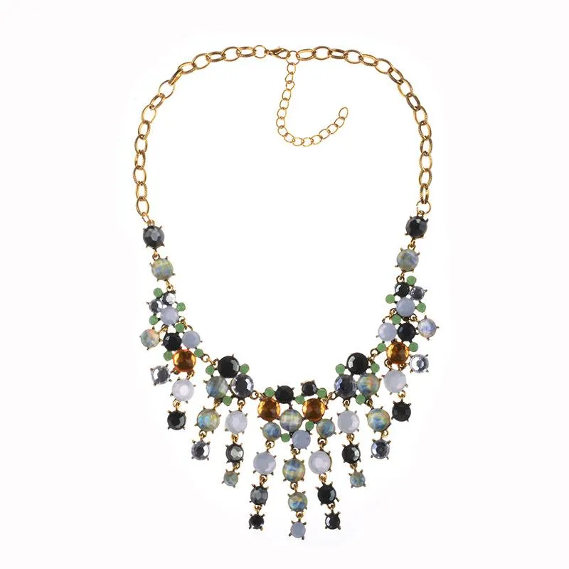 Choker Multicolore Nature Green Sangle Chains Fringe Fringe Round Round Crystal Stone Women Collar for Party