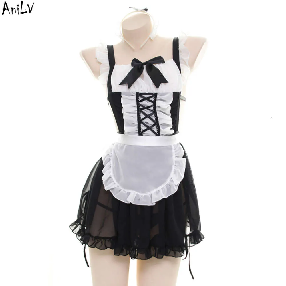 Ani Women Backless Maid Dress Apron Nightdress Unifrom Costume Anime Lolita Cook Girl Swimsuit Pool Party Cosplay