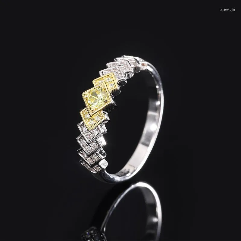 Cluster Rings Live Broadcast S925 Full Body Silver Tiktok Simulation Yellow Diamond Set Row Ring Everyday