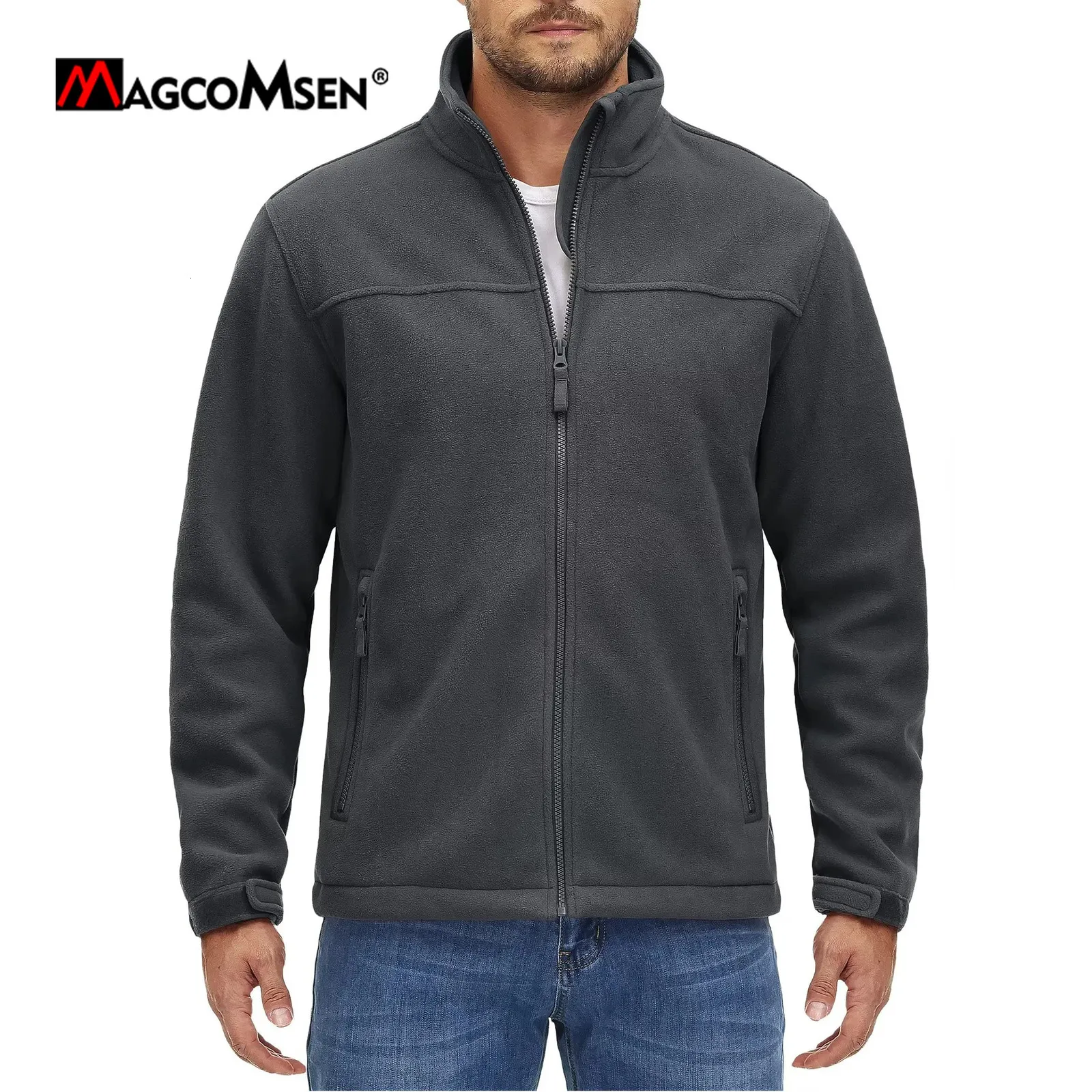 Men's Jackets MAGCOMSEN Men's Double-sided Fleece Jacket Autumn Winter Thick Warm Working Travel Jacket Full Zip Stand Collar Windproof Coat 231031