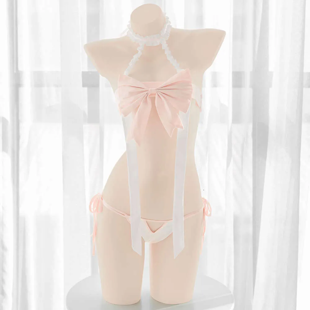 Ani Anime Girl Lolita Pink Bow Halter Bikini Swimsuit Lingerie Uniform Costume Women Sexy Sweet Underwear Outfit Cosplay cosplay