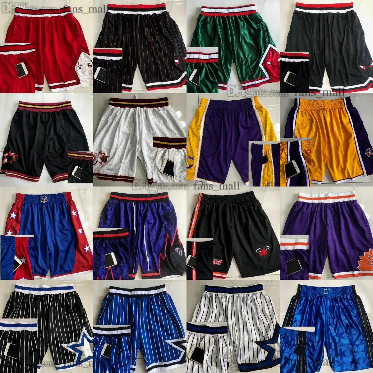 Mitchell och Ness basket shorts med fickan autentisk broderi vintage real ed dragfickor andningsbara gymträning strandbyxor