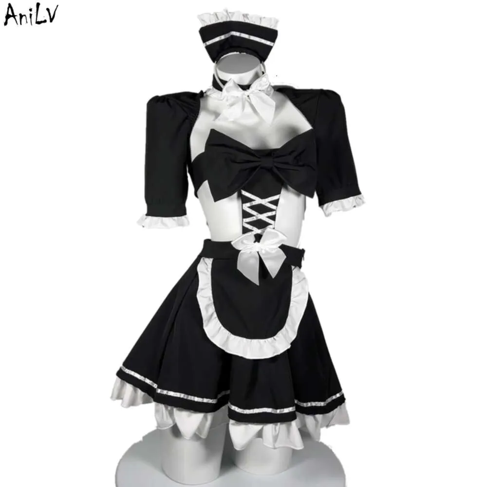 ANI Women Coffee Maid Dress Temptation Uniform Sexig underkläder Anime Girl Black Bow Nightdress Outfits Pamas Erotic Costumes Cosplay