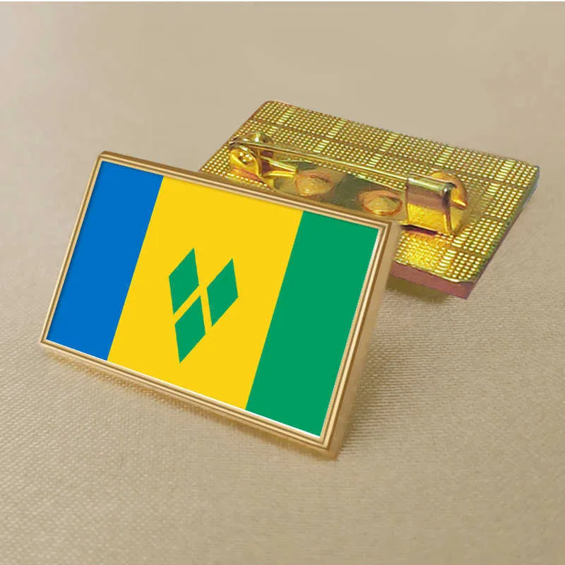 Party St Vincent's Flag Pin 2,5*1,5 cm zink gjuten PVC färgbelagd guld rektangulär medaljongsmärke utan tillsatt harts