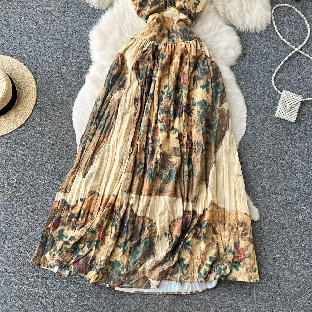 Autumn New Floor Length Dress Women's Long Sleeve Printing Dress Floral Vintage Irregular Maxi Dress Mujer Chic Boho 2023