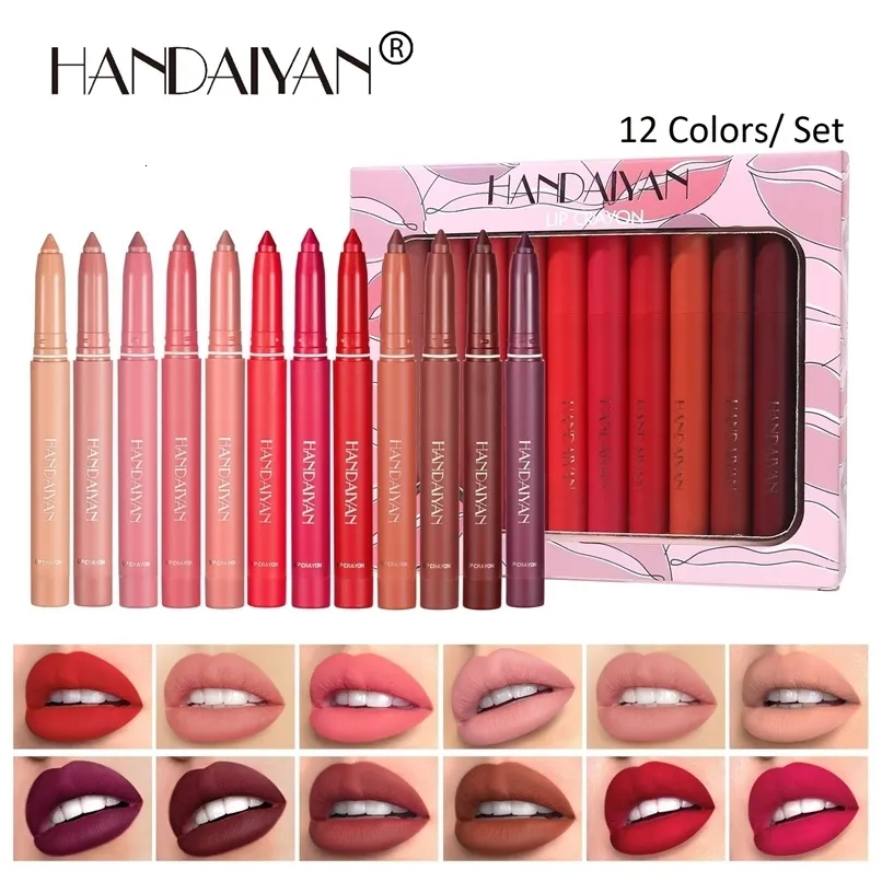 HANDAIYAN 12 pièces mat lèvre Liner coffret cadeau imperméable à l'eau Lipstic velours teinte Nude Lipliner rouge à lèvres crayon rouge brun cosmétiques maquillage 231031