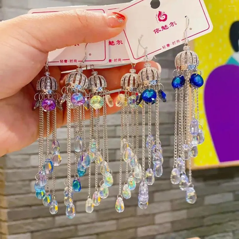 Boucles d'oreilles pendantes en forme de cloche pour femmes, bijoux de luxe, en forme de cloche, avec pompon en cristal, style Boho coréen, tendance coréenne, pour fête de mariage, 2023