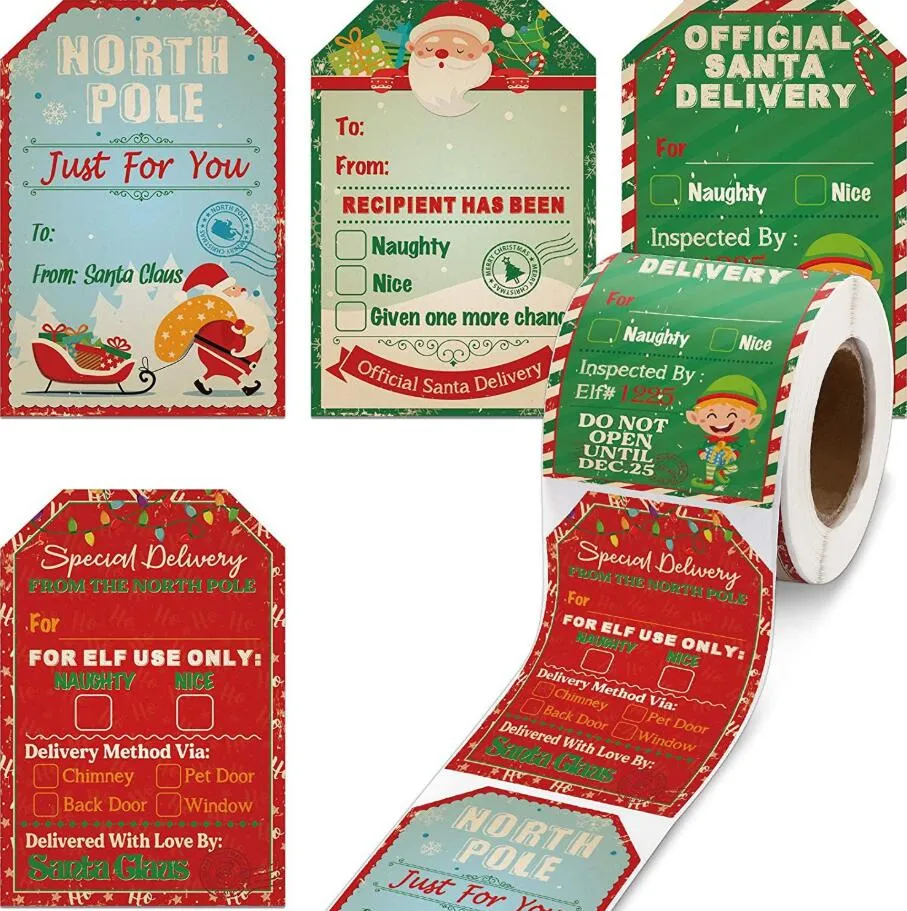 200pcs/Roll Wesołych Świąt Prezenty Tagi Santa Claus Labelki Naklejki Dekoracja wakacyjna „do” prezentu z Present Cards Dekor