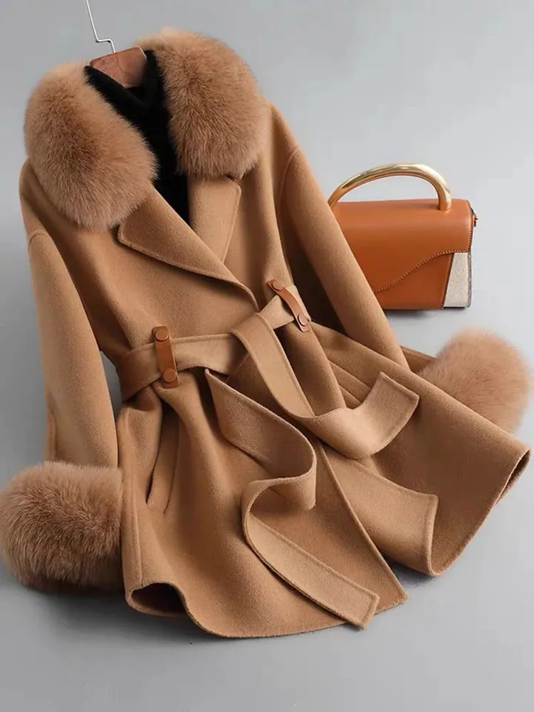 Women's camel coat with fur cheap collar