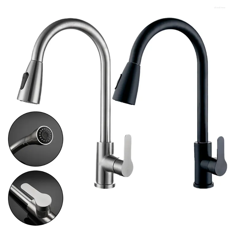 Kitchen Faucets Faucet Pull-Out Water Tap 2 Modes Sprayer 360° Rotation And Cold Mixer Deck Mounted Sink