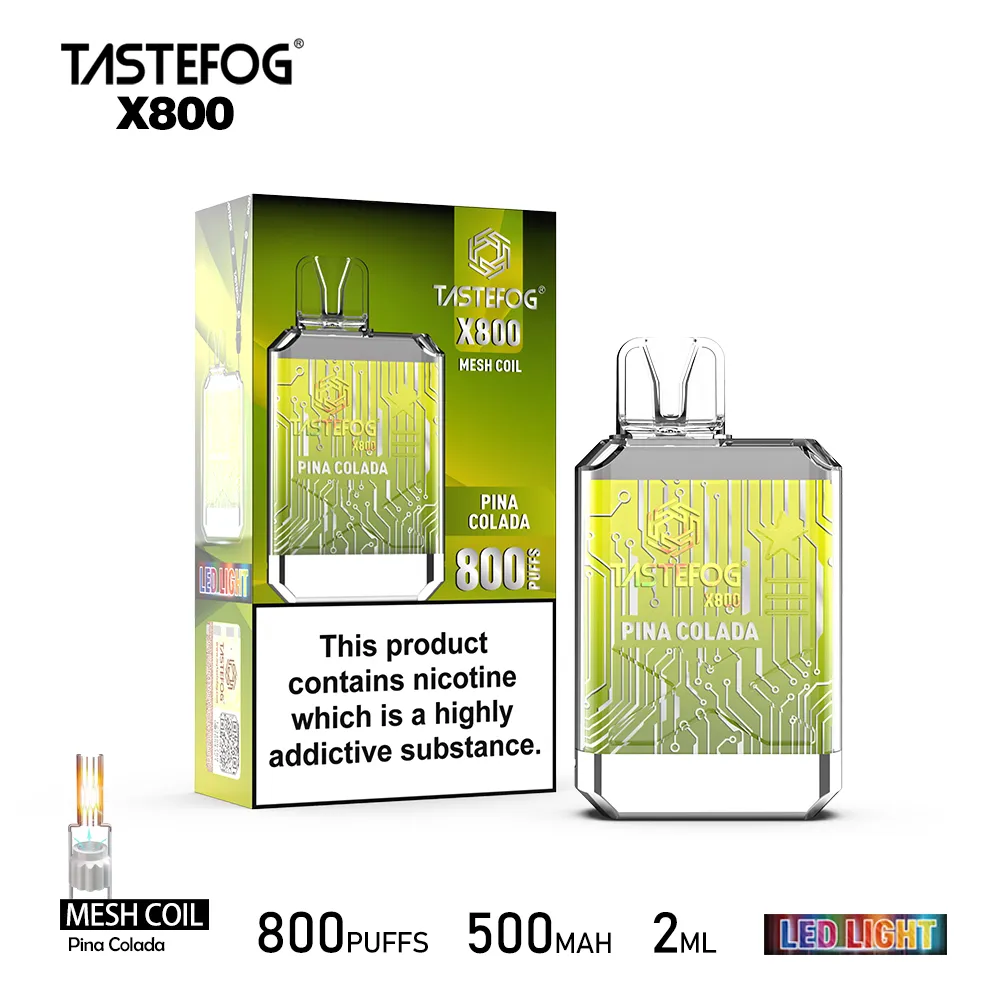 Tastefog X800 Cigarrillos Electronicos Vape jetable 800 bouffées Prix en vrac Usine de gros OEM avec lampes de poche LED 20 saveurs TPD RoHs CE approuvé