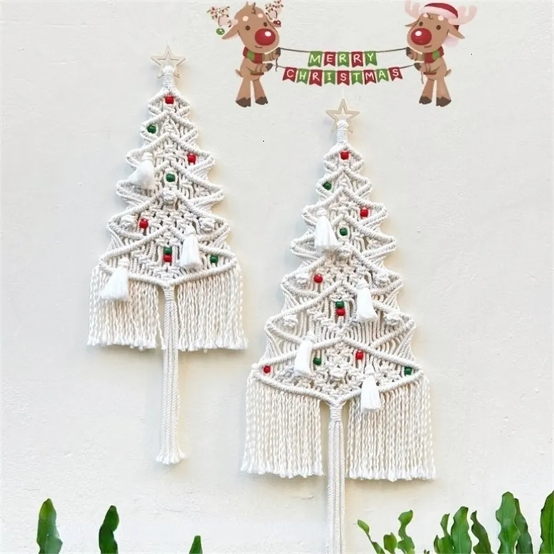 Juldekorationer Macrame Christmas Tree White Pine Tree Christmas Wall Hanging Boho Juldekor Bondgård Xmas Decor Unik julklapp 231030