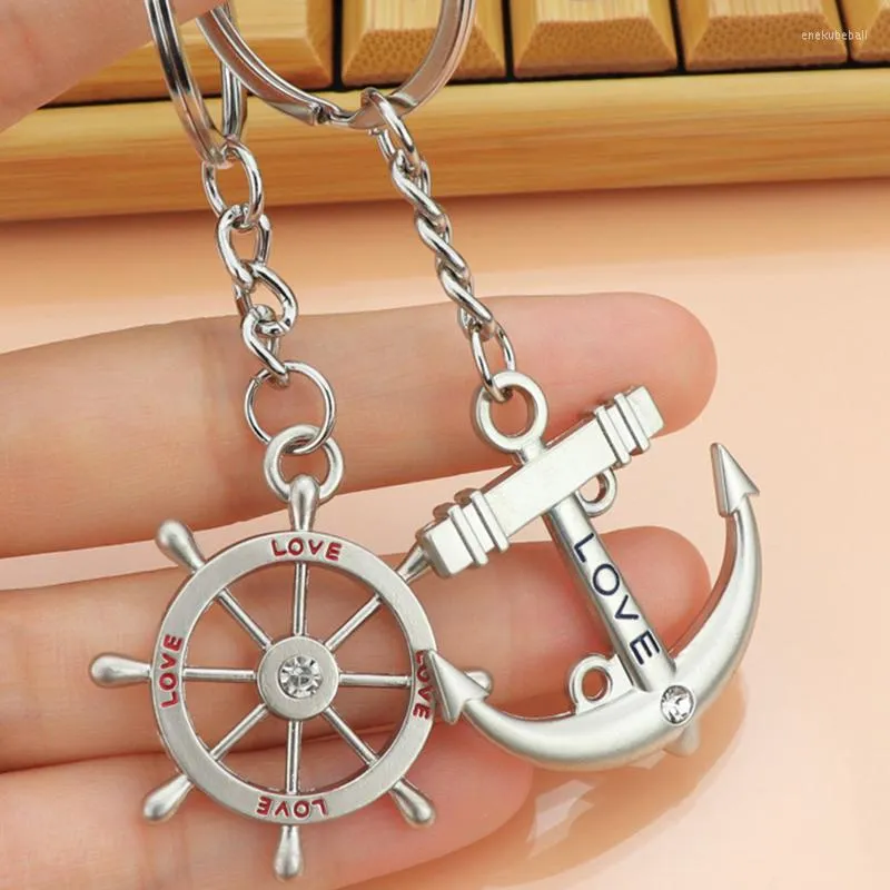 Porte-clés 3D gouvernail ancre métal porte-clés créatif lettre d'amour voiture porte-clés sac pendentif accessoires amoureux Souvenir cadeaux
