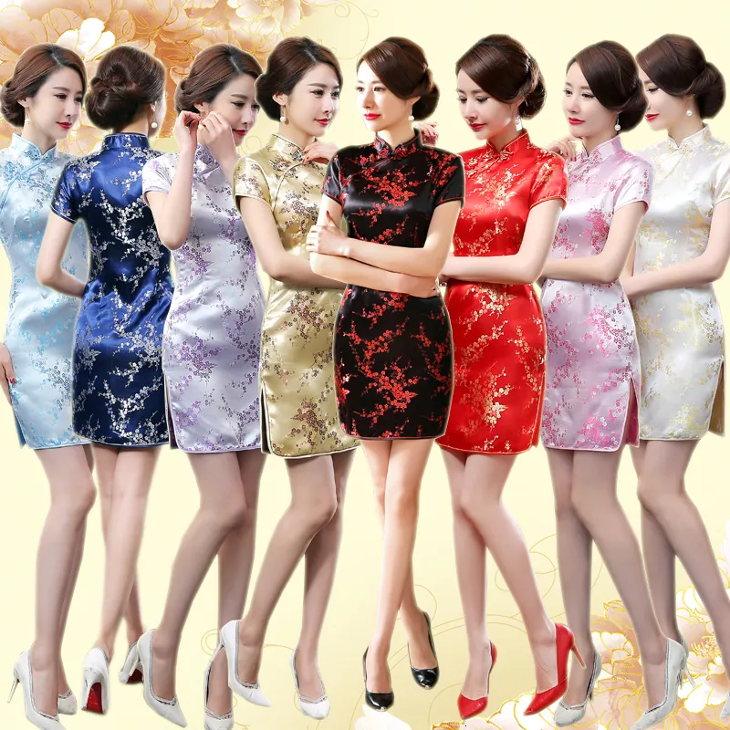 Casual Dresses Vintage Old Shanghai Dragon Phoenix Qipao Elegant Women Cheongsam överdimensionerad 6xl mandarin krage sexig kort kinesisk klänning Vestidos 230331