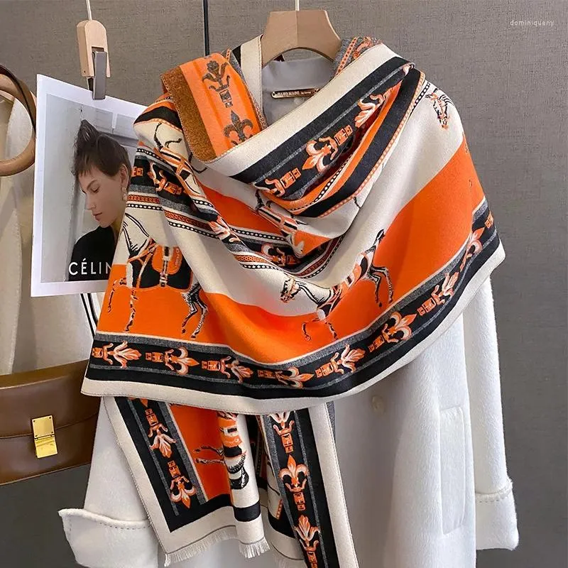 Lenços 2023 inverno cavalo impressão cashmere cachecol senhora design quente pashmina cobertor envolve mulheres xale feminino grosso foulard