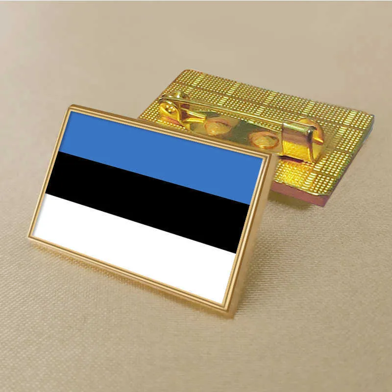 Pin de bandera de fiesta de Estonia, insignia de medallón Rectangular dorado recubierto de Color de Pvc fundido a presión de Zinc, 2,5x1,5 cm, sin resina añadida