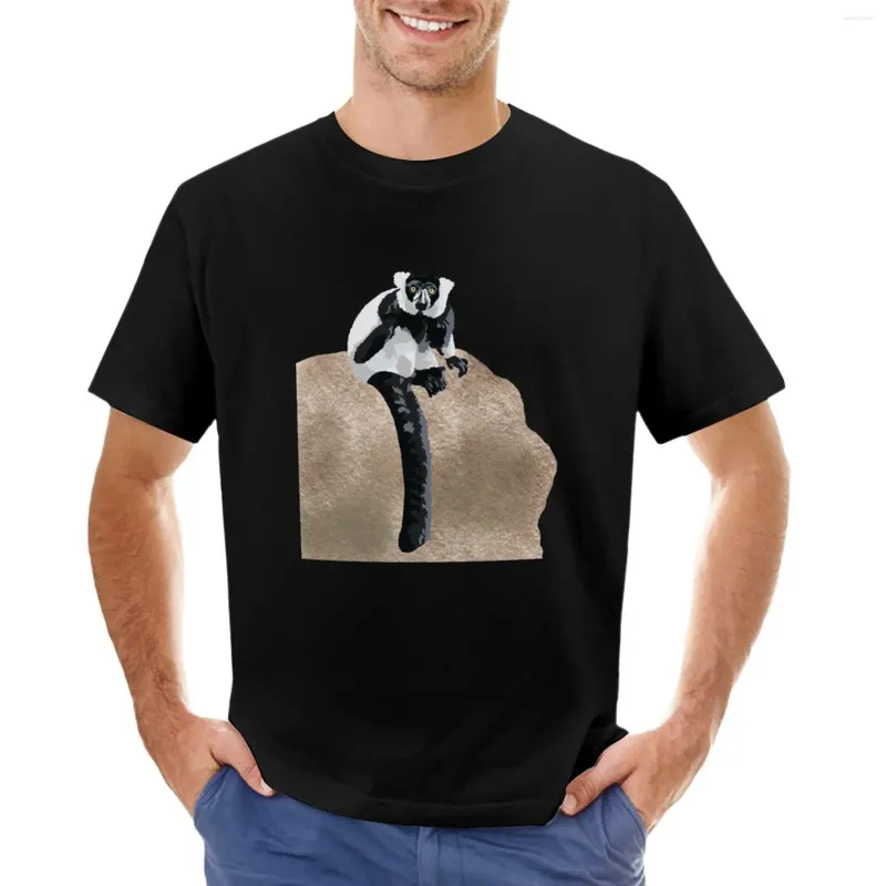 Polos masculinos preto e branco lemur retrato camiseta em branco camisetas anime verão topos masculino