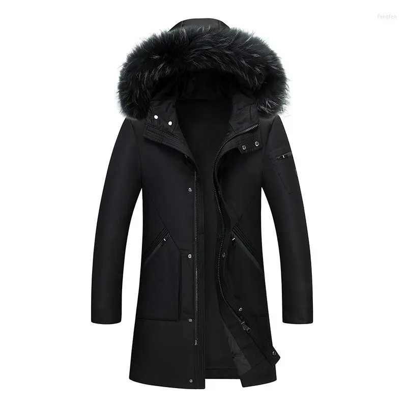 Men's Down 2023 Jacket Mid-length Winter Hooded Coat Lovers Large Fur Collar Thickened Warm