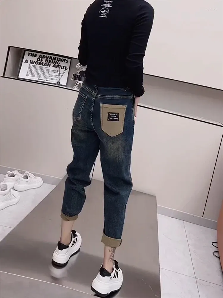 Jeans pour femmes Y2k jambe droite plus taille pantalon 2023 élastique taille haute montrer mince papa mode pour les femmes