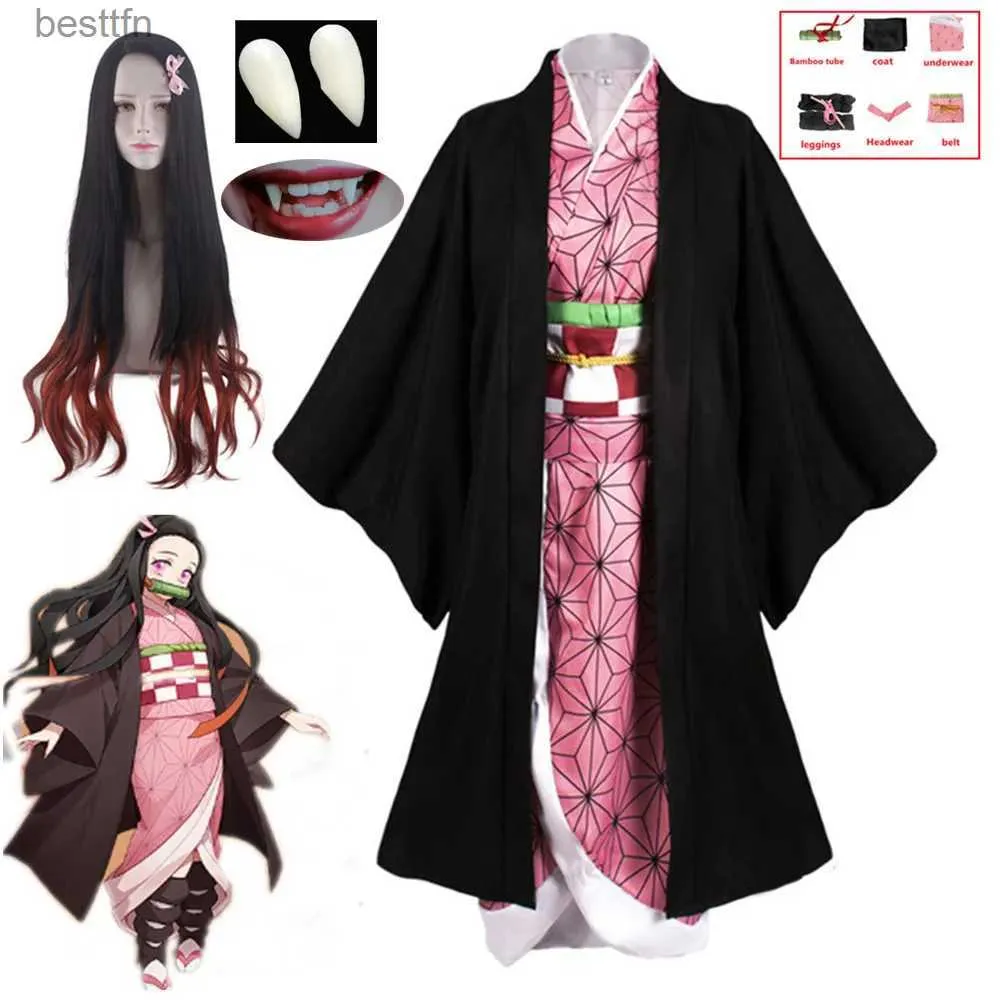 Trajes de anime Anime Demon Slayers Kamado Nezuko Cosplay Kimetsu no Yaiba Venha Kimono Uniforme Roupas Adereços Ternos Halloween Comic-Con PartyL231101