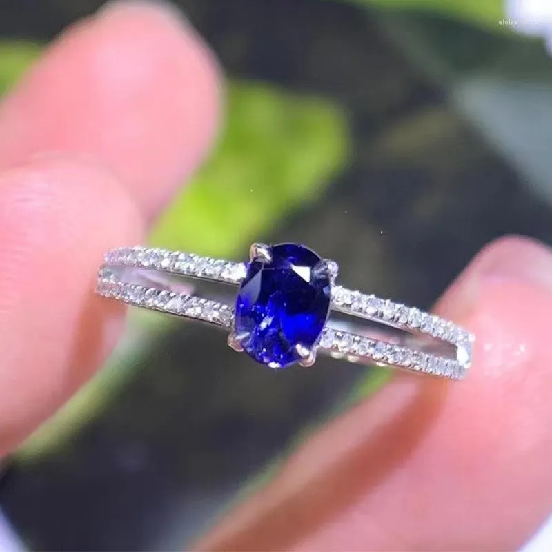 Cluster Rings 18K White Gold 0.5CT Natural Royal Blue Sapphire Ring Women Hollow Engagment Gemstone Jewelry Diamond Jewellery