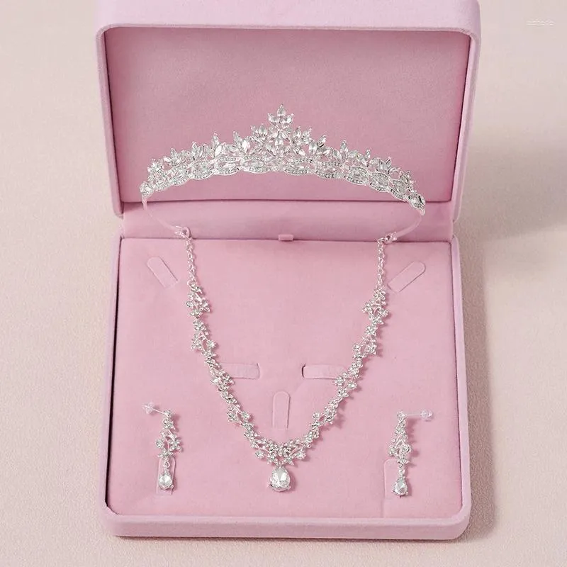 Ensemble collier et boucles d'oreilles, couronne de feuilles simples de la mariée, 3 pièces en cristal artificiel, doux anniversaire