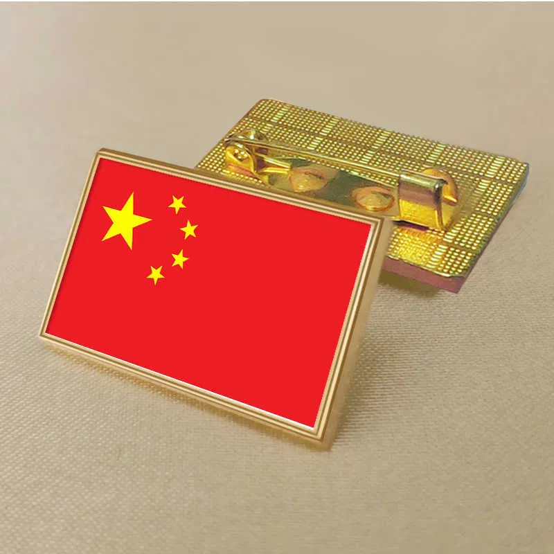 Party China Flag Pin 2.5*1.5cm Zinc Alloy Die-cast Pvc Colour Coated Gold Rectangular Medallion Badge Without Added Resin