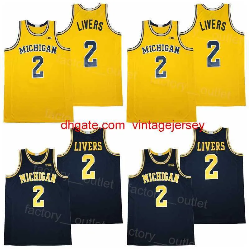 NCAA College Basketball Michigan Wolverines 2 Isaiah Livers Jersey Mężczyźni All Siched Team Color Blue Yellow For Sport Hiphop oddychający Hip Hop