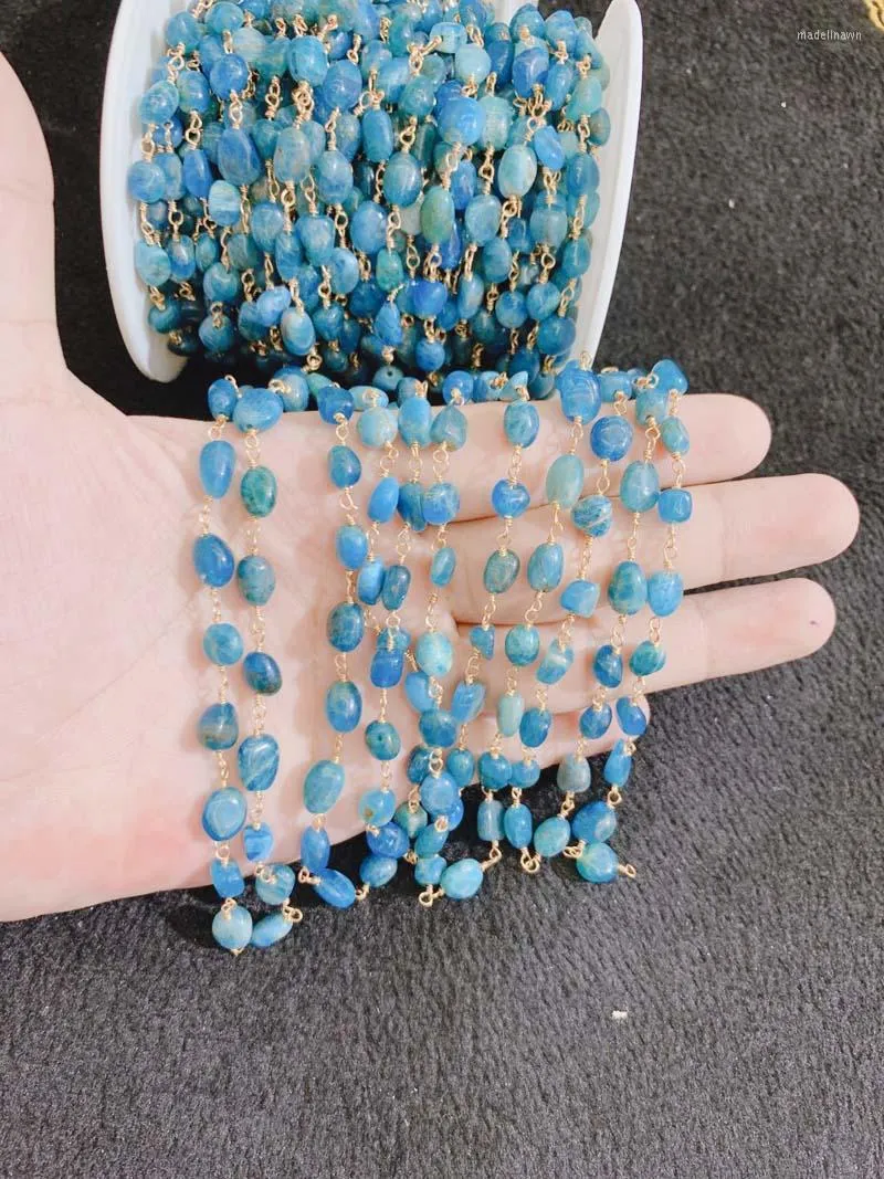 Chaînes de perles en or, accessoires de bijoux à faire soi-même, résultats en pierre d'apatite faits à la main pour Bracelet et collier, 5 m/lot